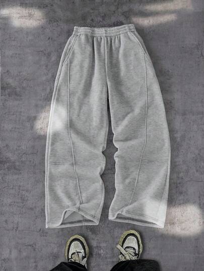 Coolqubz Vacaura 男童休闲宽松拼接灰色直筒运动裤，青少年百搭运动长裤，四季皆宜