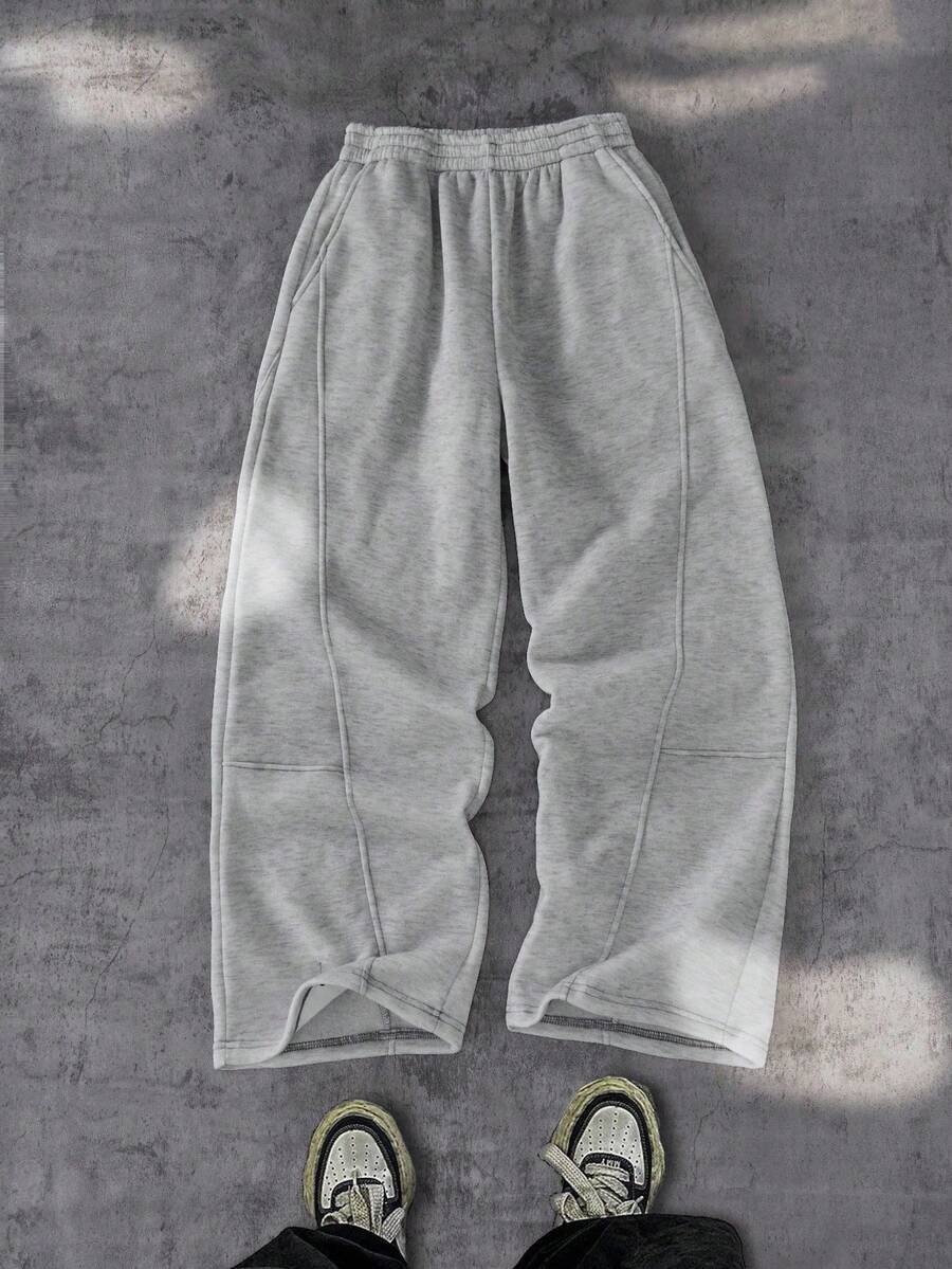 Coolqubz Vacaura Boy's Casual Loose Fit Patchwork Gray Straight Leg Sweatpants, Versatile Athletic Long Pants For Teens, All Season Chic Outfits For Autumn/Winter Fall,Unisex