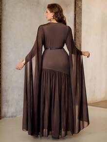 Flirla Váy dài tay ôm sát cỡ lớn có viền lưới vá hình nàng tiên cá, dành cho tiệc tùng - màu nâu - Xem 2