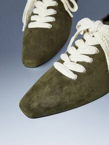 CUCCOO GRLICON Women's Pointed Toe Lace-Up Design Casual Chunky Heel Pumps, Suitable For Christmas, Thanksgiving, New Year Party Outfits - Dark Green - View 4