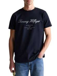 Tommy Hilfiger Script Logo Men's T-Shirt Navy Blue - Desert sky - View 1
