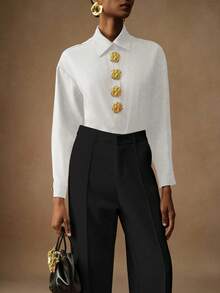 Vesra Áo sơ mi dài tay màu trơn họa tiết hoa dành cho nữ công sở thanh lịch - trắng - Xem 3