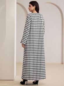 Veilorie 女士优雅通勤格子长袍 - 白色 - 查看 2