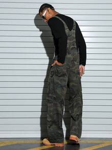 PAVTROS Men's Casual Streetwear Multi-Pocket Distressed Chest Guard Camo Bib Pants Camo Overalls Men - Army Green - View 2