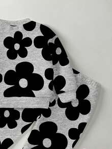 1 Set Baby Girls Casual Chic Floral Print Crew Neck Long Sleeve Sweatshirt And Sweatpants Set, Cozy For Outings, Sports And Leisure Wear, Autumn/Winter - Multicolor - View 5