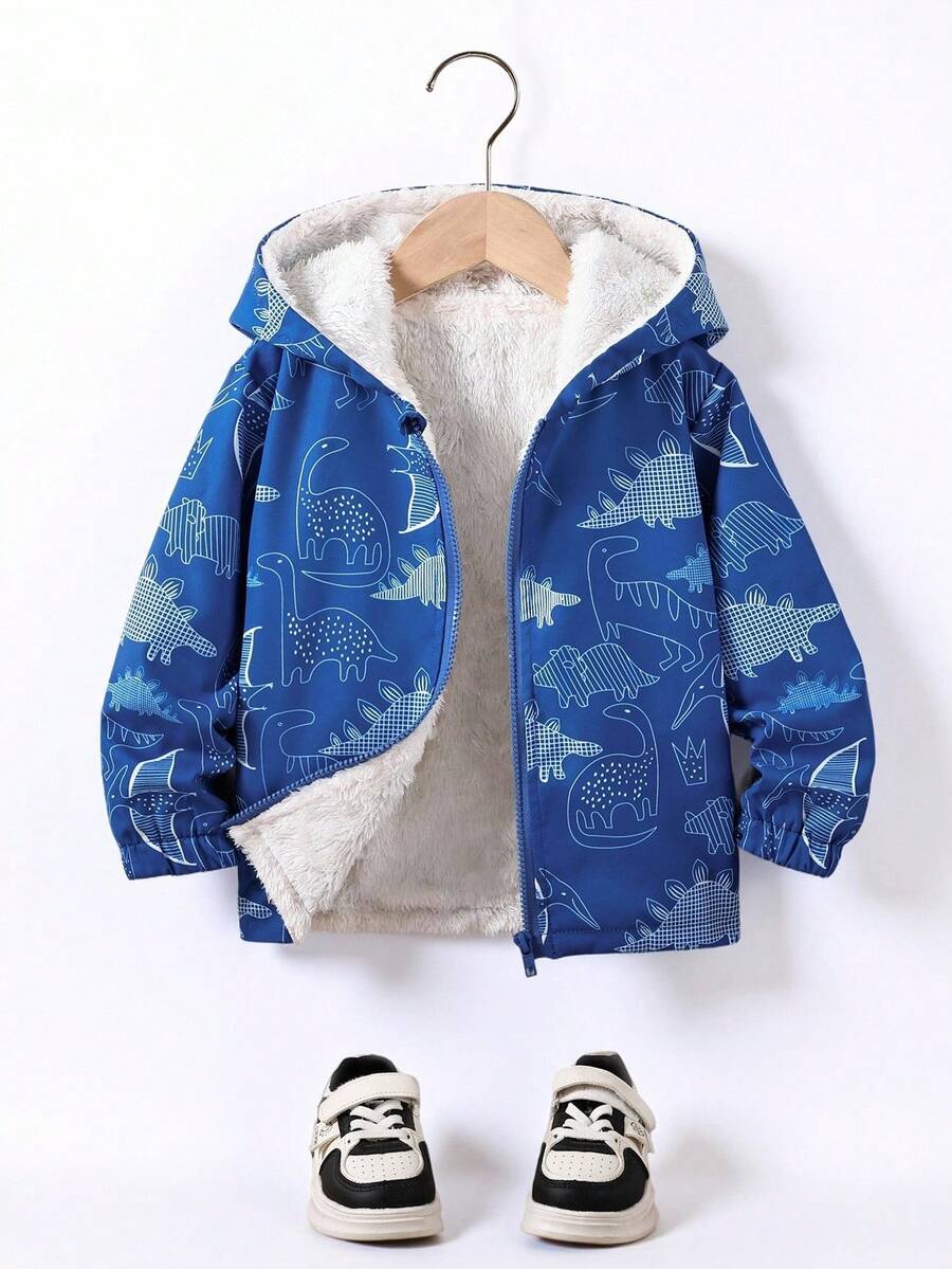 SHEIN Fantacosmos Young Boy Casual Fashionable All-Over Print Hoodie Jacket, Thermal Lined, Zipper Closure, Autumn/Winter Fall - Blue - View 1