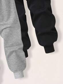 Vacaura 3 件青少年男童时尚针织运动裤套装，黑色/灰色/海军蓝，面料柔软，舒适，适合上学、运动、户外、秋季、百搭休闲装 - 彩色 - 查看 3