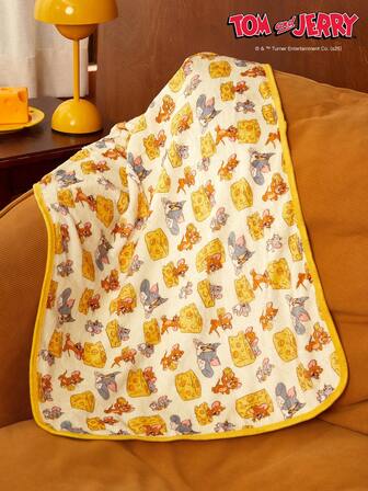 TOM & JERRY X PETSIN 1 Pet Cat Dog Universal Mouse And Cat Top Cheese Cute Pattern Printed Plush Warm All Season Universal Dog Blanket