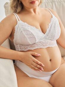 BloomMama Plus Size Elegant Solid Color Lace Nursing Bra