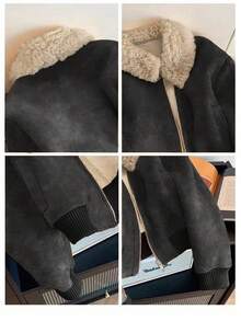 Franclia Modische, lässige Jacke mit gefüttertem Kunstfellkragen für Damen, Kaffeefarben, Herbst/Winter