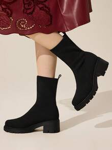 CUCCOO BASICS Women's Black Casual Versatile Chunky Heel Ankle Boots For Christmas - Black - View 8