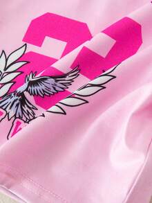 SHEIN 2pcs/Set Young Girls Pink College Letter Print Top + Pleated Skirt