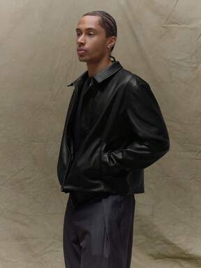 Musero جاكيت جلدية بأكمام طويلة وقصيرة مع إخفاء الزر، قصة مربعة، ملابس خريفية وشتوية