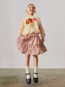 Maija Kids Maija Kids 年轻女孩宽松休闲图案印花圆领长袖运动衫 - 杏色 - 查看 2