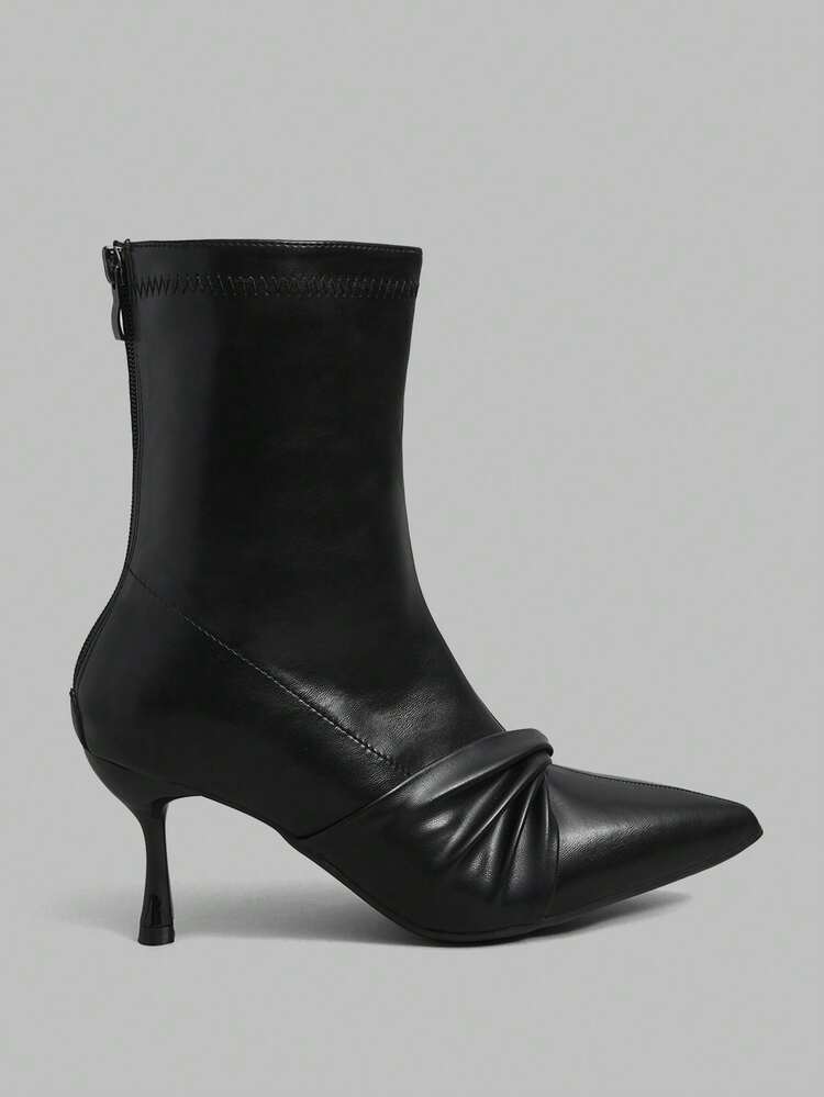 Women's Fashion Versatile Commuter Twist Pointed Toe High Heel Ankle Boots For Christmas