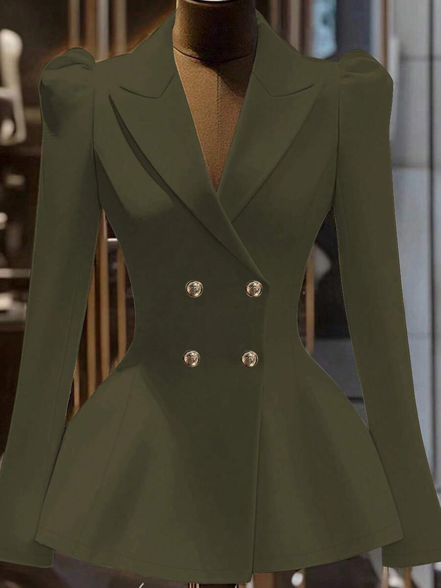 Franclia Women's White Fashion Double-Breasted Long Sleeve Blazer - Army Green - View 1