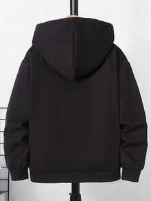 SHEIN Vacaura Tween Boy Letter Print Long Sleeve Thermal Lined Casual Hoodie Jacket, Autumn/Winter - Black - View 2