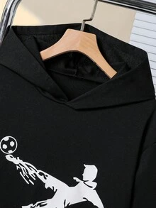 Vacaura 2件套青少年男童时尚休闲运动足球图案长袖运动衫套装 - 黑色 - 查看 5