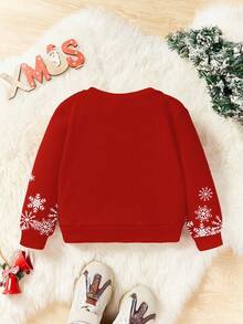 SHEIN Baby Boy Red Autumn Christmas Sweatshirt,Santa Claus Snowman Deer Graphic Pullover,Cute Modest Warm Knit Birthday Top,Star Tree Pattern,Loose Crew - Multicolor - View 3