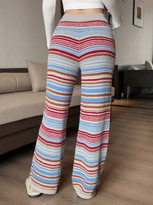 DAZY Rainbow Striped Knit Loose Pajama Pants, Autumn/Winter Loungewear - Multicolor - View 2