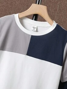 SHEIN Vacaura Boys Colourblock Tee & Joggers - Navy Blue - View 3