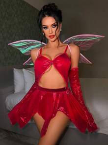 Fantasy Costume 4pcs Fairy Costume Set With Wings - Red - View 1