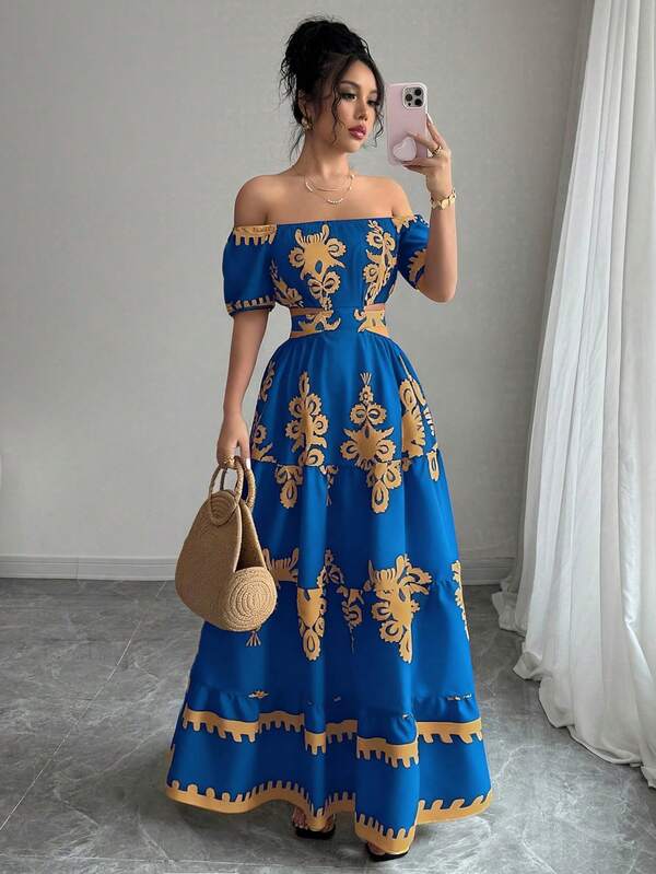 Rafferiza Casual - Vacation Casual Off The Shoulder Bow Back Dress