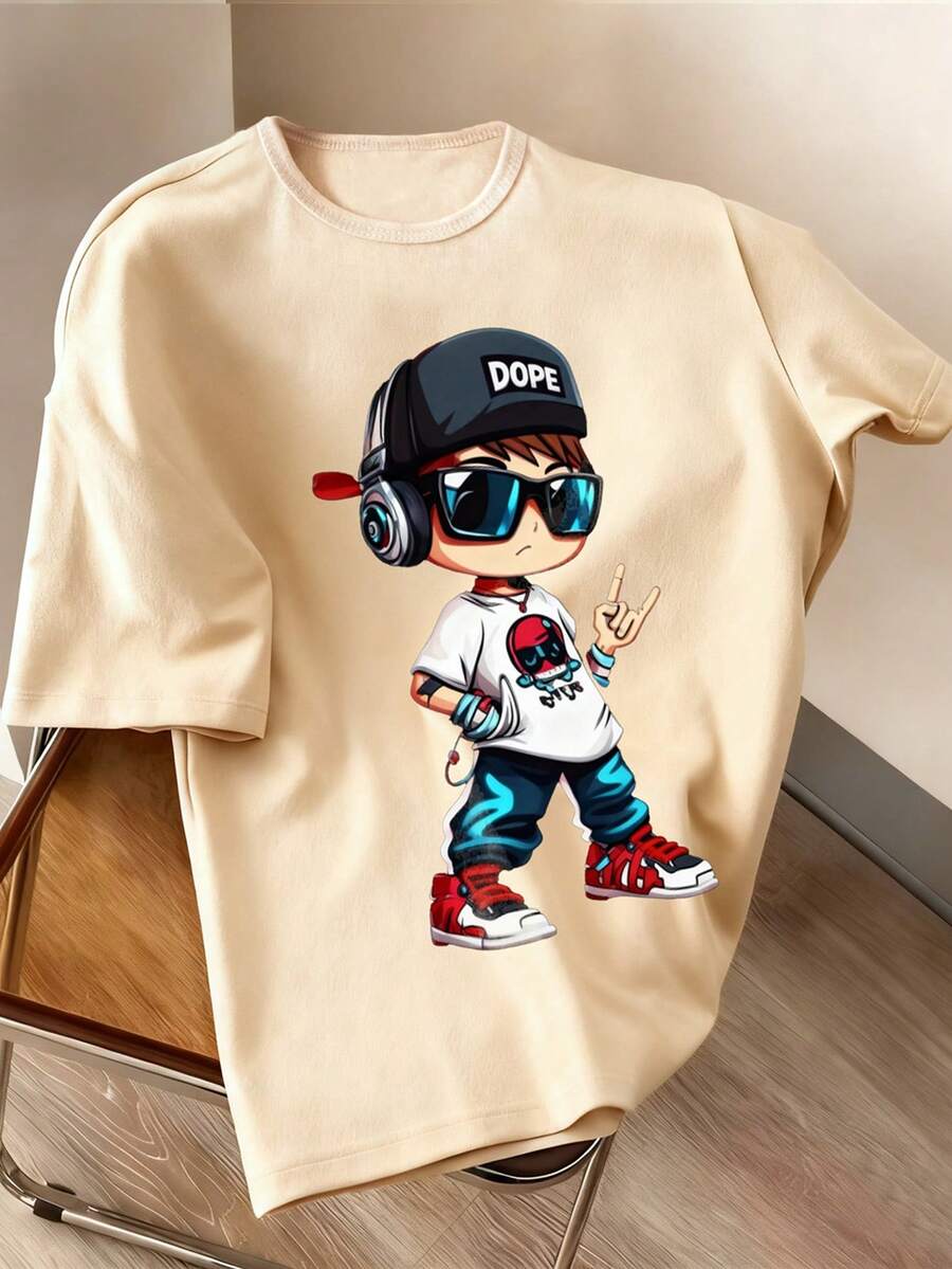 Camiseta de cuello redondo de manga corta casual de estilo punk rock para adolescentes - Albaricoque - Ver 1