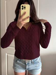 Sunnyshic 女士休闲抽绳长袖针织衫，浅黄色，秋冬款 - 酒紅色 - 查看 3