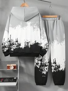 Vacaura 2pcs Tie-Dye Gradient Effect Sweatshirt And Sweatpants Set For Teens, Suitable For Autumn/Winter, Outdoor Casual Wear