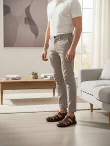 Sandalias masculinas artesanales de cuero, punta cerrada y hebilla clásica, estilo casual de oficina, ideales para verano y días festivos - Marrón - Ver 4