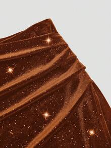 Sweetra Chân váy mini xếp ly màu đen và kaki cỡ lớn, thon gọn và đa năng để mặc hàng ngày - màu nâu - Xem 3