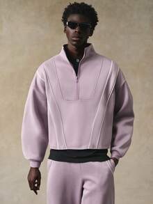 STYNVO Men's Half-Zip Contrast Color Long Sleeve Pullover Sweatshirt And Sweatpants Set Two Pieces Set, Thermal Lined Knitted Set Two Piece Set Sweatsuit Set Jogging Set - Dusty Purple - View 5