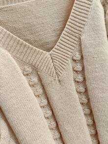 Franclia 女士休闲圆领麻花针织珍珠装饰宽松套头毛衣，适合秋冬季穿着 - 駝色 - 查看 4