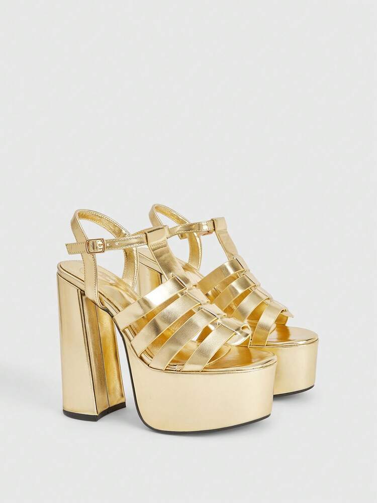 CUCCOO LuxiPop Womens Fashion Party Metallic Heeled Sandals