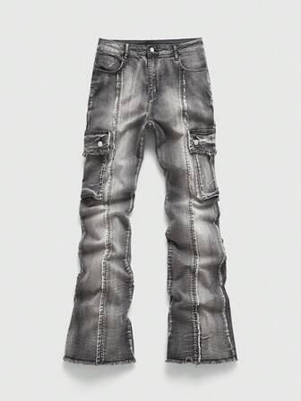 Street Life Pantalones vaqueros casuales con bolsillos cargo y vuelo para hombres