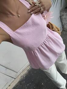 DAZY Women's Summer Striped Waist Cinching Casual Vacation Style Camisole - Pink - View 1