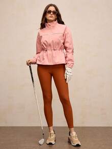 Activina Women's Solid Color Minimalist Daily Wear Zip-Up High Collar Long Sleeve Sports Jacket - Pink - View 4