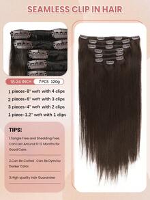 2号深棕色夹式接发片，真人发，120克，7片装，直发，Remy发夹式接发片 - S2 - 查看 4