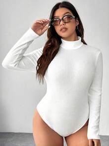 SHEIN Tall CURVE 大码纯色立领连体衣，秋季休闲款 - 白色 - 查看 5
