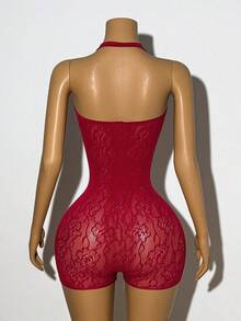 EgrlEra Wine Red Sexy Punk Style Halter Neck Bodysuit - Burgundy - View 2