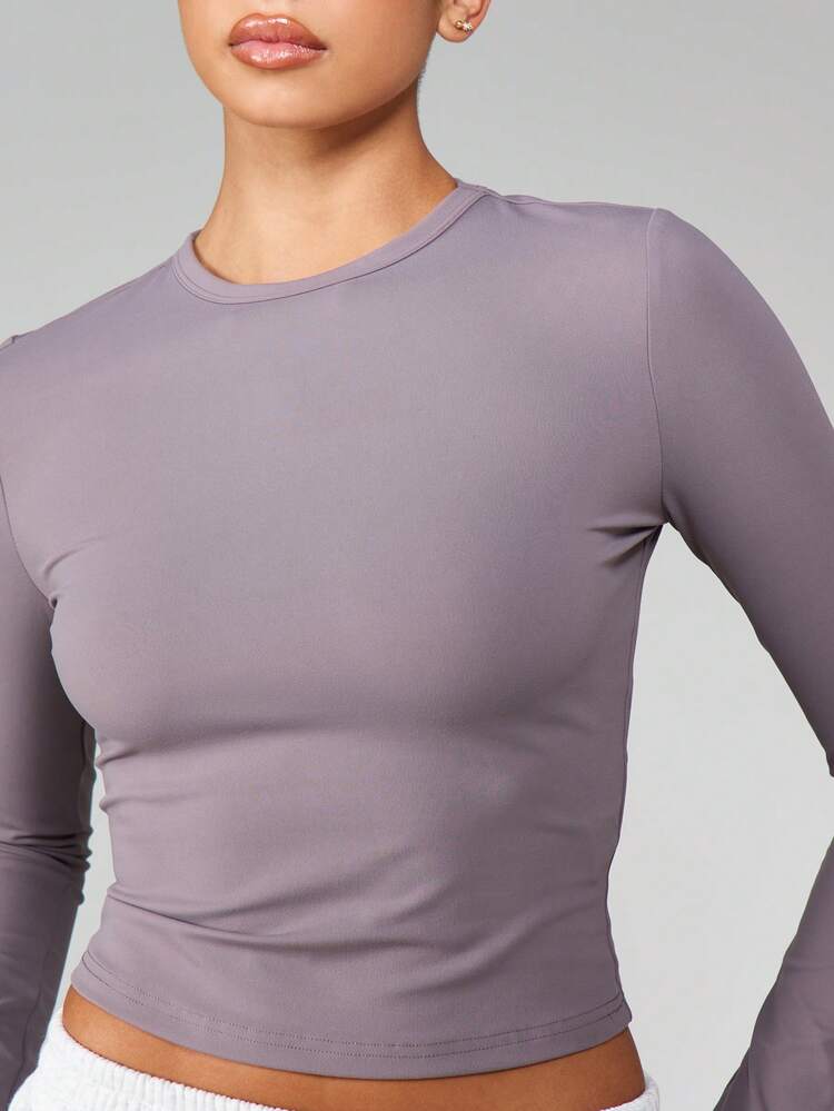 MISSGUIDED Top Térmica Feminina de Manga Longa, Gola Careca, Ajustada, Malha Canelada, Camada Inferior Atlética, Essencial para Outono e Inverno