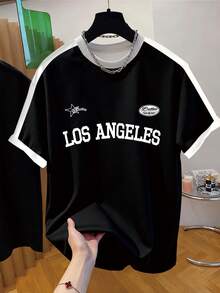 男士圆领印花T恤 - 圆领休闲上衣 - 轻薄T恤，适合所有季节 - 彩色 - 查看 1