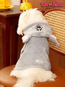 TOM & JERRY X PETSIN 一件装刺绣大耳朵蓝色猫咪宠物猫狗通用灰色毛绒舒适吸水狗帽浴袍