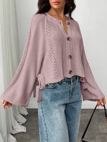 EURMUSE Women Button Front Cut Out Tie Detailed Spring Cute Cardigan - Dusty Pink - View 4