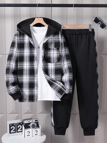 Vacaura 2 件青少年男孩时尚休闲连帽衫和裤子套装，适合秋季/冬季日常和户外穿着