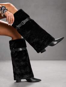 CUCCOO SZL Women's Fashion Pointed Toe Knee-High High Heel Boots - Black - View 7