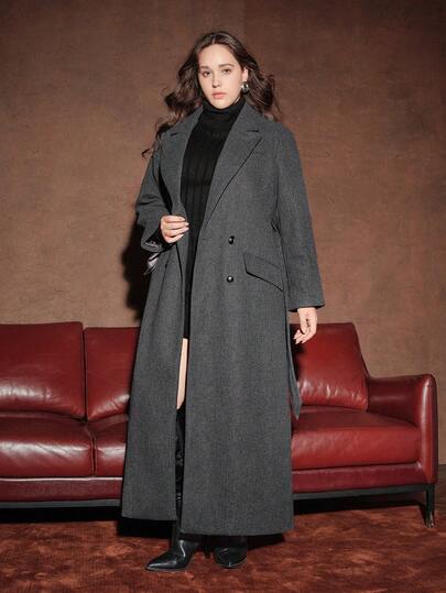 Anewsta 大码枪领中长外套，适合冬季