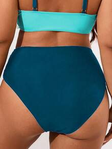 SHEIN Swim Curve 大码女式多色拼接高腰简约款三角形比基尼泳裤，性感优雅，适合海滩、度假 - 彩色 - 查看 2