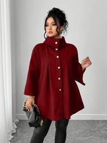 SHEIN Tall CURVE 优雅休闲的冬季大码女装羊毛面料 - 紅色 - 查看 5